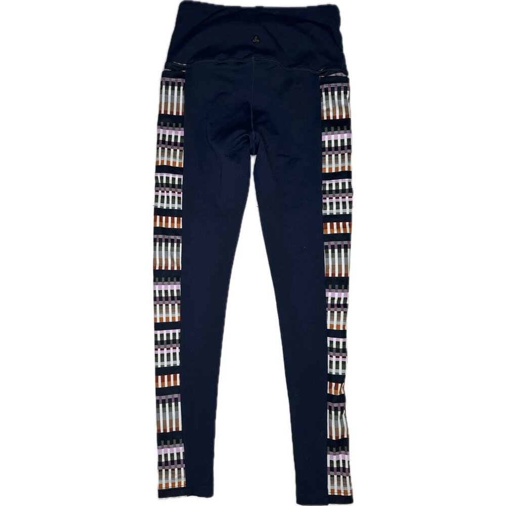 Prana Laye Navy Blue Striped Plaid High Rise Pocket Tight Leggings Size Small - Picture 3 of 9